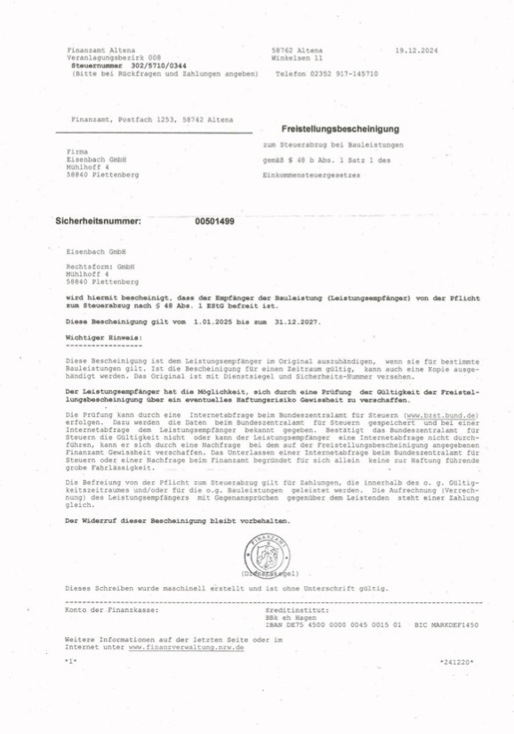 Downloads Freistellungsbescheinigung
